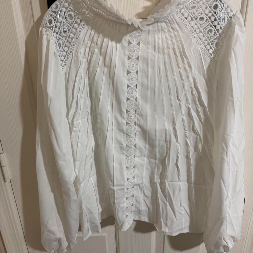 White Lace Ruffle Collar Blouse Long Sleeve Cottagecore Top 3XL